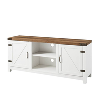 Meuble TV style ferme avec portes battantes et gestion des câbles, console multimédia en bois, vente en gros pour salon et chambre