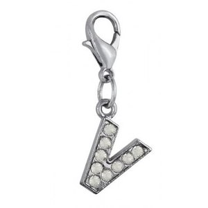 Ciondolo a forma di lettera V in argento con accenti di cristallo per la creazione di gioielli e accessori personalizzati - Product Image 1