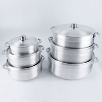 Ensemble de casseroles en aluminium au design moderne, batterie de cuisine domestique pour soupes avec fond spiralé, source transfrontalière d'Afrique