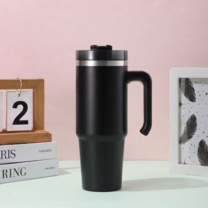 Gobelet de voyage isotherme en acier inoxydable 20oz 30oz avec poignée, couvercle, paille et base antidérapante pour café froid ou chaud - Product Image 4