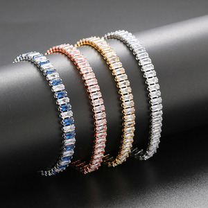 Nuevo Brazalete de Moda Chapado en Oro de 18k con Circonitas Cúbicas Rectangulares de Colores, Brazalete de Cadena de Tenis con Cristales de Arcoíris para Mujer - Product Image 2