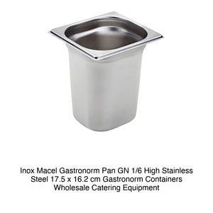 Bac alimentaire GN 1/6 en acier inoxydable 18/10, 17,5 × 16,2 × 20 h cm, 746 g Inox Inox Macel - Product Image 2
