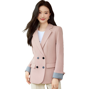 Women's Blazer Gray Double Breasted Fitted Waist Solid Color Polyester Anti Wrinkle Spring Autumn Wear - Product Image 5