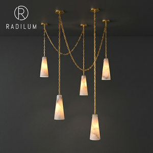 Radilum Pendant Chandelier Adjustable Height LED Brass Alabaster 3000K Warm <b>White</b> 2-Year Warranty Modern Luxury Nordic <b>Hanging</b> - Product Image 1