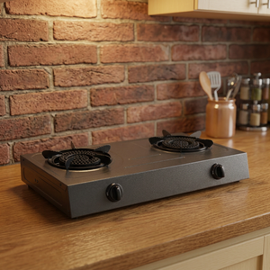 High End Stainless Steel <b>Portable</b> 2 Burner <b>Gas</b> Cooktop with Knob Control Electronic Ignition and No Plug Required - Product Image 3