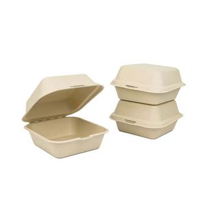 Boîte à hamburger en pulpe de bambou biodégradable, emballage alimentaire à emporter, vaisselle dégradable - Product Image 1