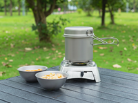 Set Peralatan Masak Portabel untuk Berkemah di Luar Ruangan, Panci Saus Titanium Murni, Panci Sup, Kompatibel dengan Kompor Gas, Kapasitas 1-2L untuk Piknik