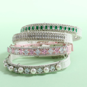 Vente chaude De Luxe <span class=keywords><strong>Chien</strong></span> Costume Combo Élégant Carré Eau Diamant Chaîne Doux PU Traction Corde Laisse Personnalisé Bijoux Collier Pour Animaux De Compagnie - Product Image 1