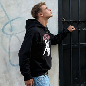 Sudadera con Capucha Corta de Felpa Francesa para <span class=keywords><strong>Hombre</strong></span>, Estilo Casual, de Alta Calidad, Negra, Personalizada, Unisex, con Efecto Desgastado - Product Image 3