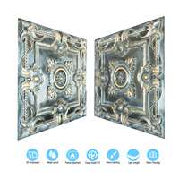 Carreaux décoratifs carrés 2x2 pieds en PVC ignifuge et imperméable, design antique, pour restaurant et hôtel, PL29, or bleuâtre, livraison incluse