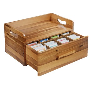 Solid Wood Tea <b>Storage</b> Box With <b>Drawer</b> Rectangular Food Container Decorative <b>Storage</b> <b>Boxes</b> - Product Image 2