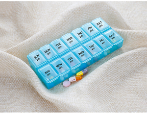 Boîte de rangement en plastique 14 compartiments, boîtier de stockage de pilules 2 fois quotidien, hebdomadaire, pour médicaments à domicile - Product Image 2