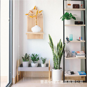 Wooden Bohemian <b>Wall</b> <b>Shelf</b> Geometric Natural Wood Color <b>Wall</b> <b>Mounted</b> Single Layer Decor Rack For Living Room - Product Image 2