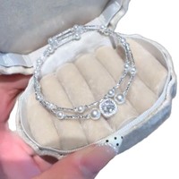 Bracelet en argent 925 avec faux perles en forme de cube de sucre à double couche, élégant et polyvalent, bijoux tendance haut de gamme pour unisexe