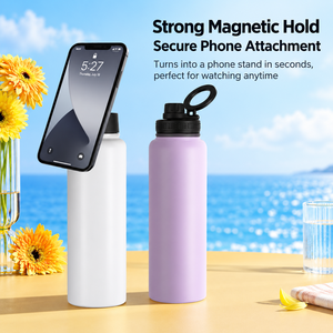 Bouteille d'eau magnétique avec support pour téléphone, 25 oz, thermos en acier inoxydable isolé sous vide avec couvercle à boucle compatible MagSafe pour la salle de sport - Product Image 2