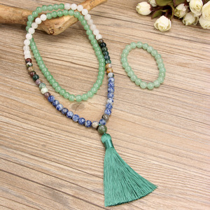 Collar de cuentas de <span class=keywords><strong>jade</strong></span> Dongling retro DAISY youf, cadena para suéter con borlas para mujer, conjunto de accesorios de pulsera larga, exclusivo - Product Image 3