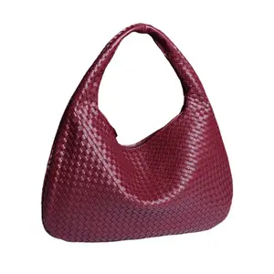 2024 Women Large Leather Hobo Bag Handmade Woven Casual Purses Female Handbags Big Capacity Patchwork Zipper Women Shoulder Bags