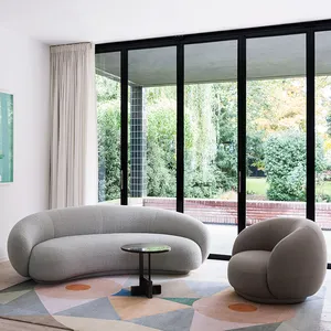 Đồ Nội Thất Phòng Khách Sang Trọng Ghế Sofa Nhung Kiểu Pháp Cong Ghế Sofa Màu Sáng Cho Phòng Khách Nhỏ