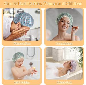 Bonnet de Douche Réutilisable Double Couche en Tissu Éponge Doublé PEVA Écologique de Luxe Personnalisé et Imperméable - Product Image 5