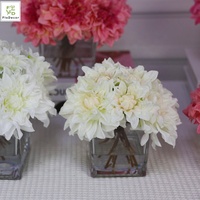 Arrangement floral de Dahlia artificiel au toucher réel personnalisé de haute qualité avec vase carré et fausse eau