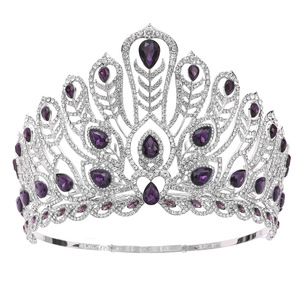 Couronne de concours de beauté de luxe en plumes de paon et strass, multicolores, avec cristaux argentés, pour mariage et concours de beauté - Product Image 5