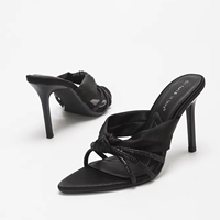 Sandales élégantes à talons hauts avec strass et bout ouvert pour femmes Mode haut pour l'été Type de fermeture à enfiler