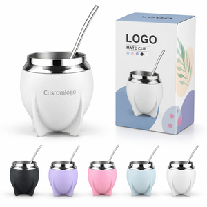 <span class=keywords><strong>Gourde</strong></span> à maté personnalisée en acier inoxydable à double paroi de 10 oz, enveloppée de cuir, avec paille bombilla et brosse de nettoyage, pour thé chaud - Product Image 1