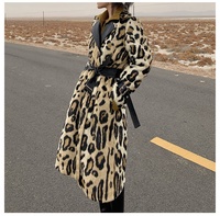 Trench-Coat Long Tricoté pour Femme avec Garniture Imperméable en Fausse Fourrure Léopard, Veste d'Automne-Hiver à Boutons Décoratifs
