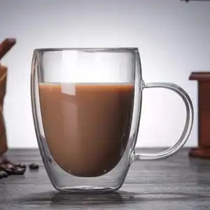 उच्च गुणवत्ता ग्लास pyrex स्पष्ट कप संभाल के साथ डबल ग्लास कप कॉफी के लिए 150ml ग्लास कप चाय और कॉफी