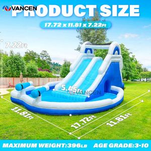 Toboggan aquatique gonflable double <span class=keywords><strong>avec</strong></span> mur d'escalade et <span class=keywords><strong>piscine</strong></span>, 17,7 pieds, en Oxford durable, château gonflable, parc aquatique d'été pour enfants - Product Image 3