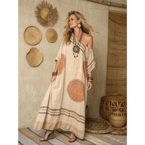 Vestido Maxi Estampado para Mujer Maxfree, con Mangas con Volantes, Cuello en V, Elegante, Modesto, Informal, de Poliéster - Product Image 6
