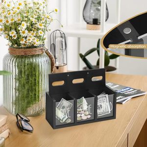 Caja de madera rectangular negra para ahorrar, guardar y gastar monedas y billetes, organizador de escritorio para niños de 5 a 7 años. - Product Image 2