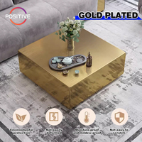 Nouveau design Table basse carrée de luxe pour salon Table basse salon en acier inoxydable brossé et or