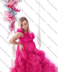 FK26 Abito Lungo Rosa Sexy in Tulle per Servizio Fotografico Premaman, Vestito per Donne in Gravidanza, Abito da Maternità - Product Image 3