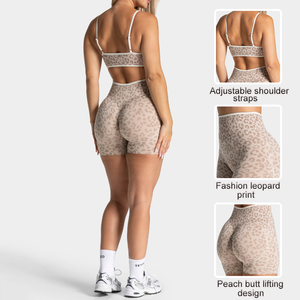 Nouvel Arrivage <span class=keywords><strong>Ensemble</strong></span> de <span class=keywords><strong>Sport</strong></span> Sans Couture pour <span class=keywords><strong>Femme</strong></span>, Imprimé Léopard, Séchage Rapide, avec Short Taille Haute Effet Push-Up et Soutien-Gorge Respirant, pour Yoga et Gym - Product Image 2
