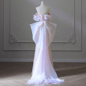 Vestido de Novia <span class=keywords><strong>Civil</strong></span> Moderno de Alta Gama, Estilo Sirena/Trompeta, Antiestático, con Cuentas, Lazo Grande, Vestido de <span class=keywords><strong>Banquete</strong></span> de Bienvenida <span class=keywords><strong>para</strong></span> Novia, Drapeado - Product Image 4