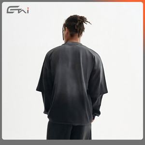 Camiseta de manga larga de doble capa con mangas de llama gráfica con estampado completo desgastado de gran tamaño personalizado - Product Image 6