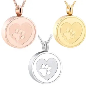 Ronde Cirkel Hart Poot Sieraden Dier Hond Kat As Ketting Crematie Urn Parfum Hanger Ketting Fabrikant