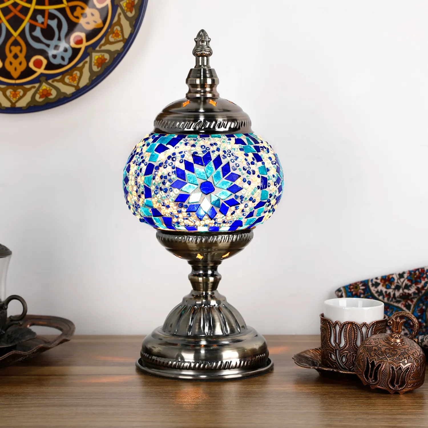 Lampada da tavolo a LED d'arte in vetro mosaico turco fatto a mano di casablanca per la decorazione domestica