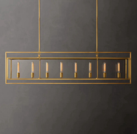 Lustre rectangulaire moderne Beckman en laiton massif et verre, finition bronze acier, pour îlot de cuisine