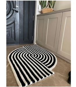 Alfombra de lana 100% con mechones a mano, diseño redondo de ilusión cuadrada blanca y negra de alta calidad para el hogar, dormitorio, sala de estar, hecha en la India - Product Image 1