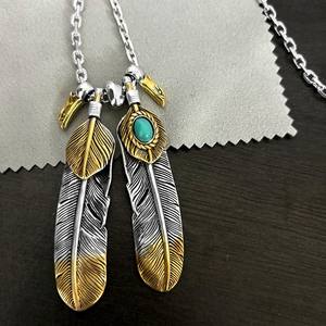 Goro Guro gioielli cuore giapponese cromato oro placcato aquila becco e blu turchese <span class=keywords><strong>collana</strong></span> di piume intarsiato <span class=keywords><strong>con</strong></span> motivo floreale - Product Image 4