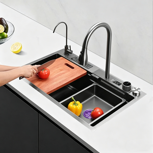 <span class=keywords><strong>Évier</strong></span> de <span class=keywords><strong>cuisine</strong></span> en acier inoxydable Nano PVD, poste de travail à cuve unique, montage en surface, avec robinet cascade LED et douchette extractible pour <span class=keywords><strong>cuisine</strong></span> moderne - Product Image 1