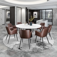 En stock, chaise de salle à manger/d'étude en cuir véritable de vachette huilé importé, style nordique, luxe léger, avec accoudoirs et dossier