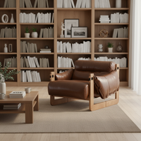 Fauteuil individuel en cuir de style décontracté, couleur café rétro, idéal pour salon moderne, chambre à coucher et usage domestique