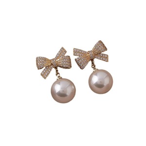 <span class=keywords><strong>Boucles</strong></span> <span class=keywords><strong>d</strong></span>'oreilles tendance pour <span class=keywords><strong>femme</strong></span>, modèle E3486-7-2, en alliage, avec nœud, perles et diamants, style papillon, pour le bureau ou la carrière, transfrontalières Europe-Amérique - Product Image 5