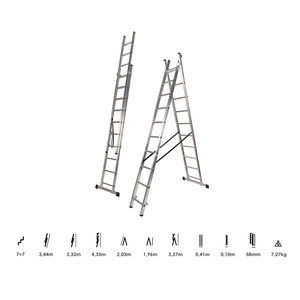 Scala in Alluminio, 2 Sezioni, 7+7 Gradini - Product Image 3
