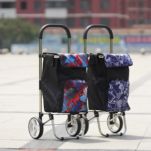 Caddie de courses pliable en acier inoxydable à deux roues avec poches latérales imprimées pour l'épicerie, le camping et l'utilisation en supermarché - Product Image 1