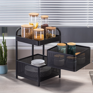 Étagère de rangement rotative pour légumes de cuisine, panier rectangulaire multi-niveaux en acier au carbone pour fruits et légumes - Product Image 2