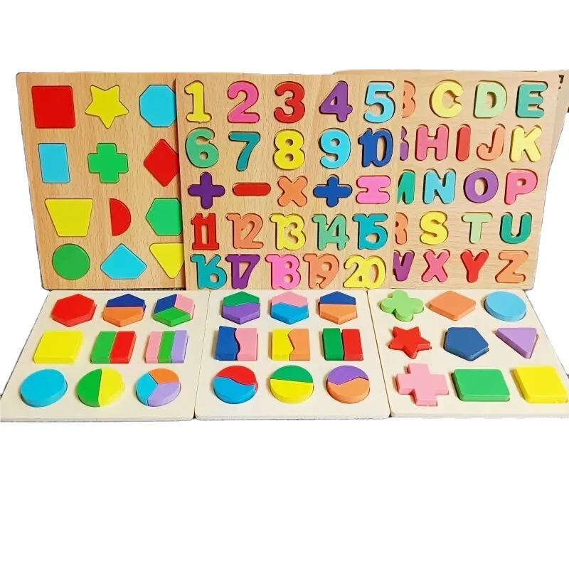 Puzzle Geometris Anak-anak, Kognitif Bayi Anak Usia Dini Puzzle Kayu Papan Susun Mainan Bangunan